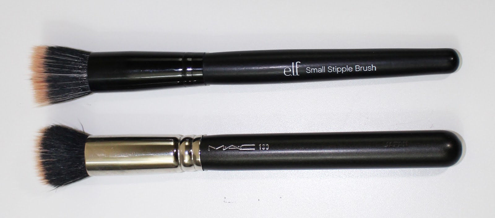 High End v. Drugstore: M.A.C 130 Short Duo Fibre Brush v. e.l.f Studio  Small Stipple Brush